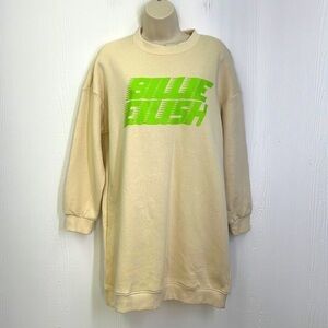 H&M - Billie Eilish Lime Green Graphic Tan Long Sleeve Sweatshirt Dress Size SM